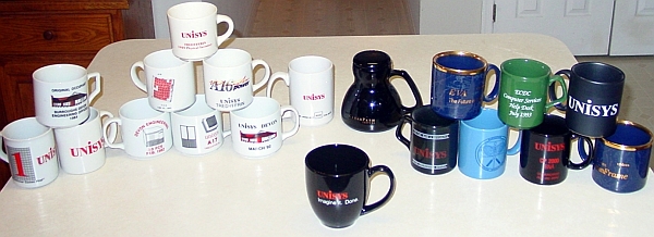 Coffee Mugs from Unisys Corporation, collected over a quarter of a century