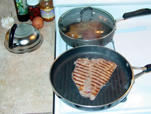 Steak and Onions Cooking